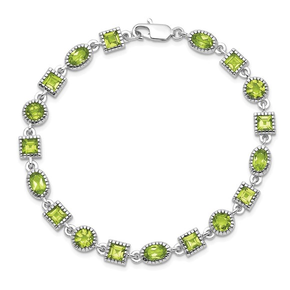 Sterling Silver Rhodium-plated Peridot August Birthstone Ladies Bracelet - Picture 4 of 4